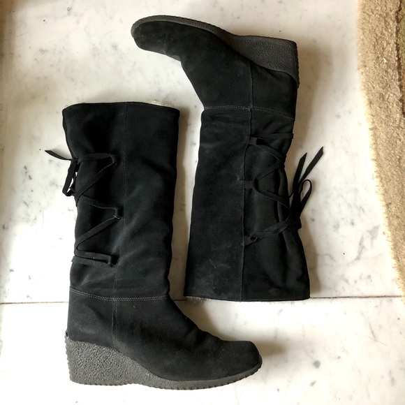 Santana Canada Suede Wrap Fur Wedge Boots 8 - Picture 3 of 8